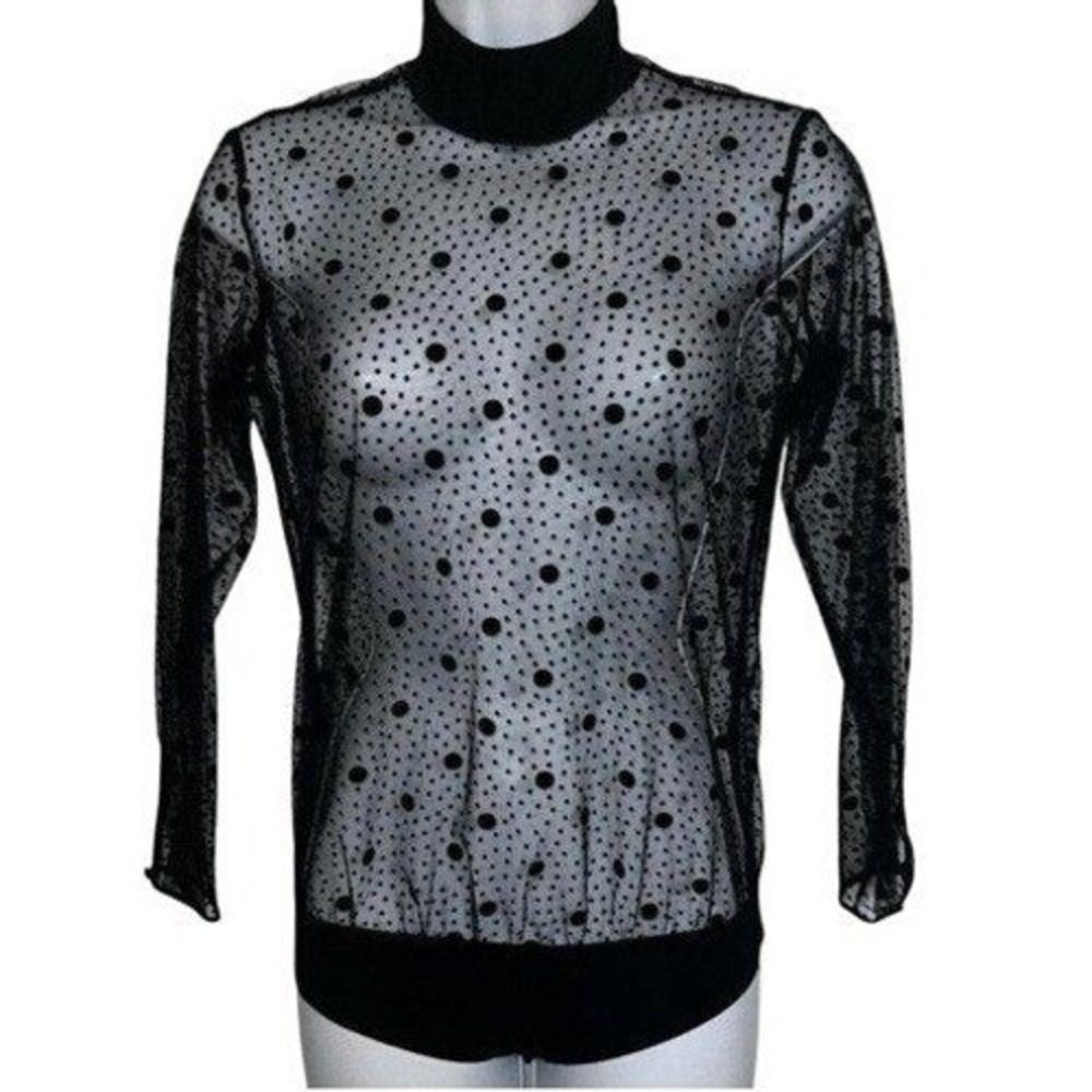 🆕 VICTORIA'S SECRET Black Sheer Mesh Polka Dot Mock Neck Bodysuit NWT $69 XS - Picture 2 of 8